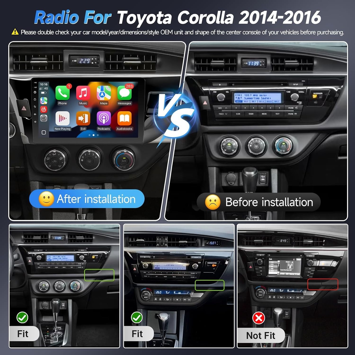10.1″ 8Core 32G Android Auto Carplay for Toyota Corolla 2014-2016; Non-JBL