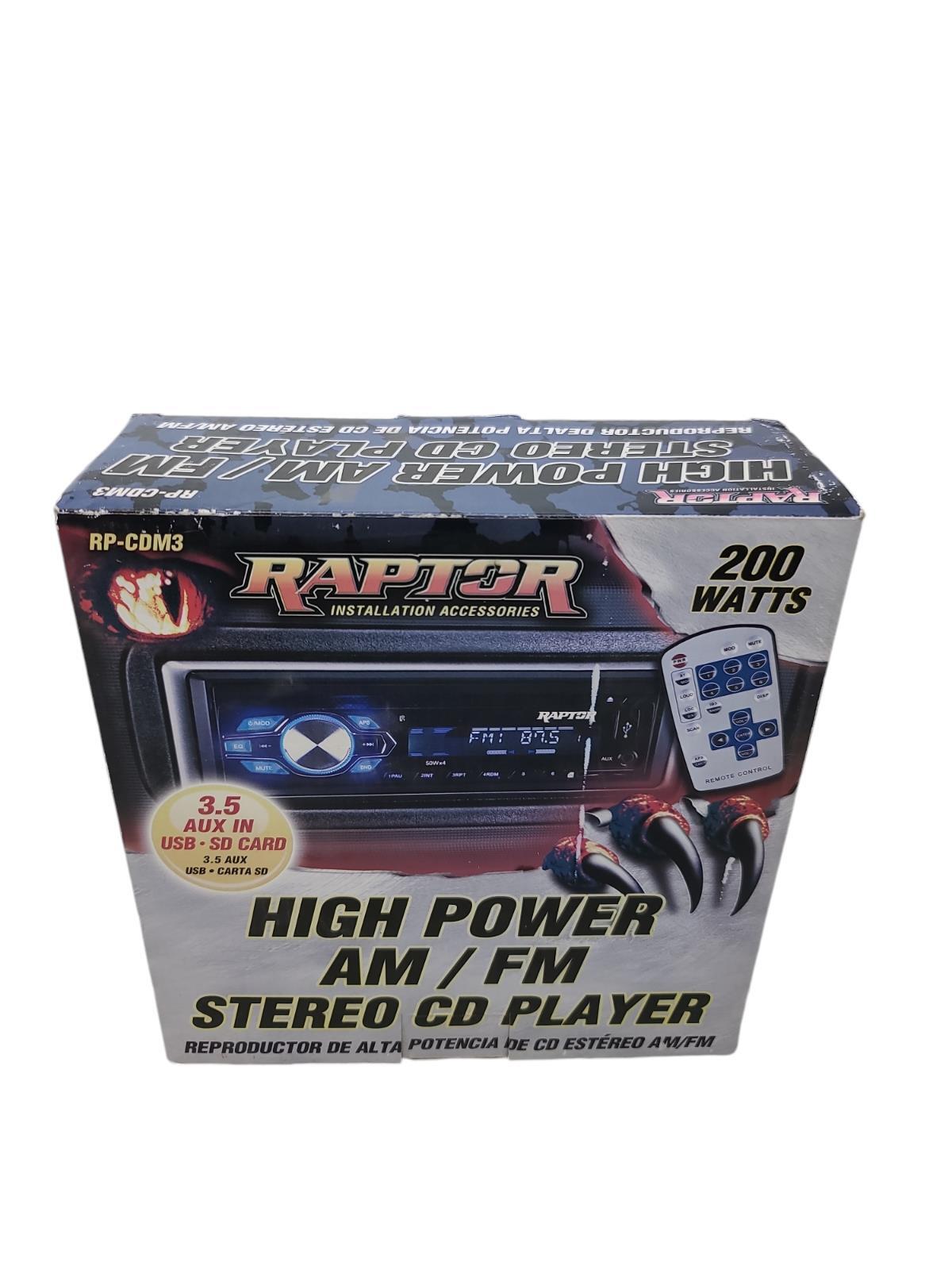 RAPTOR RP-CDM3 HIGH POWER. AM/FM STEREO CD PLAYER 200 WATTS
