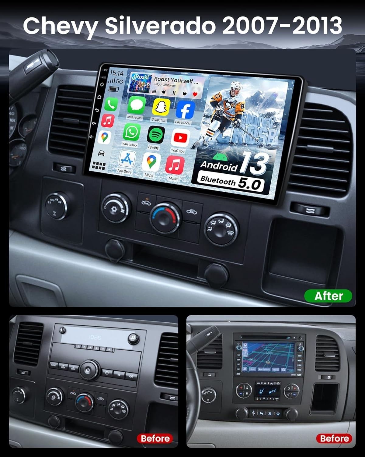 Radio Carplay Car Radio Stereo Carplay For 2007-2013 Chevrolet GMC GPS EQ FM RDS