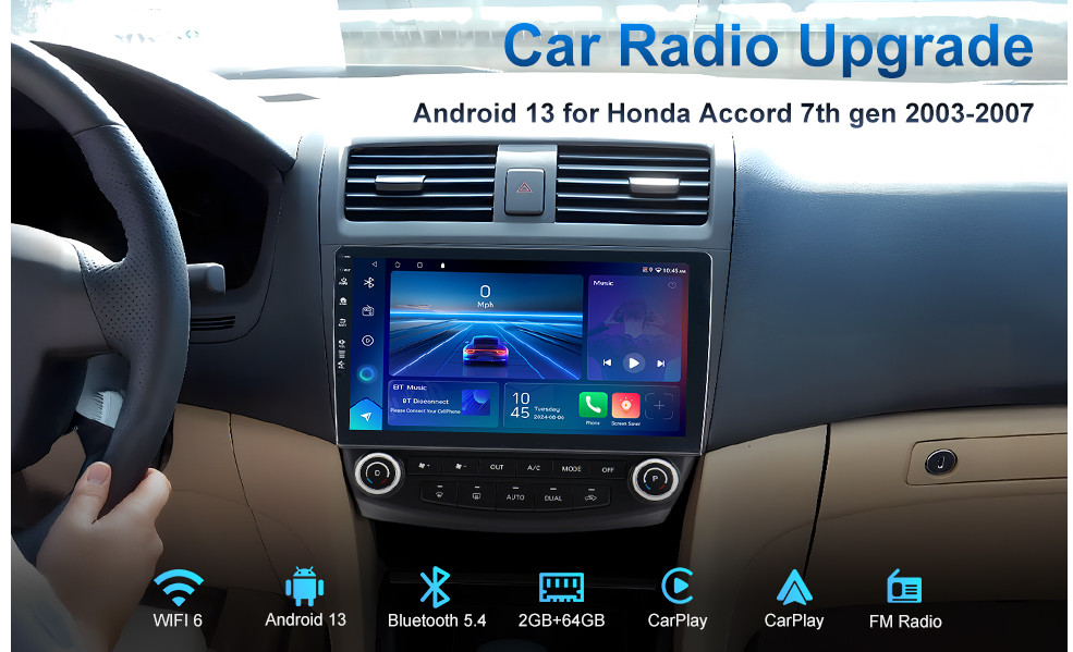 5G WiFi Car Radio for Honda Accord 2003-2007, Android13/Wireless CarPlay/GPS Nav
