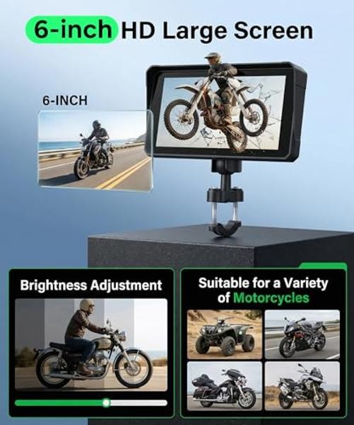 6 Inch Motorcycle Wirelsss Carplay Screen, Portable Touchscreen 6 inch