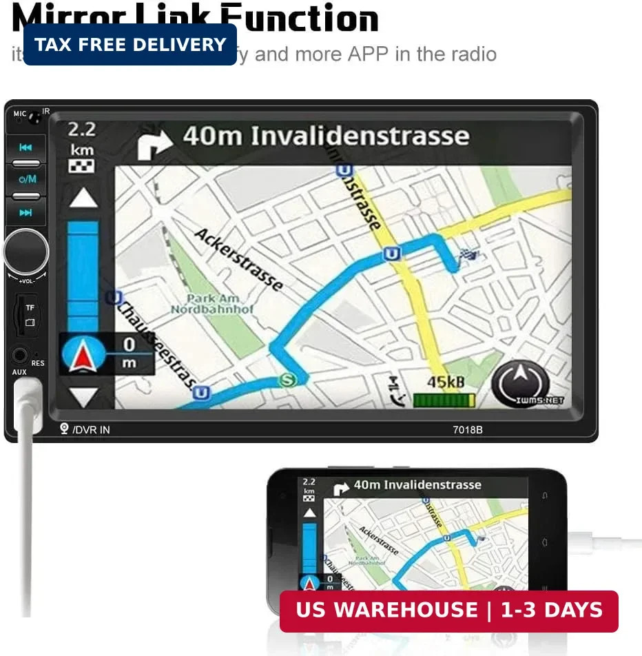 Camecho Car Radio Double Din Car Stereo 7″ LCD Touch Screen in-Dash Head Unit wi