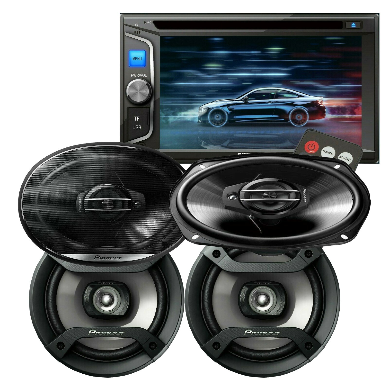 Audiotek AT-68BT 6.2″ Touchscreen Receiver + 2x Pioneer 6.5″ & 2x 6×9″ Speakers