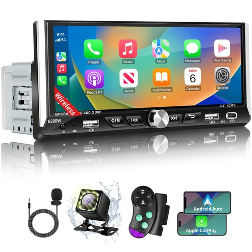 6.8″ Double Din Android Car Stereo Wireless Apple CarPlay Bluetooth Radio USB US