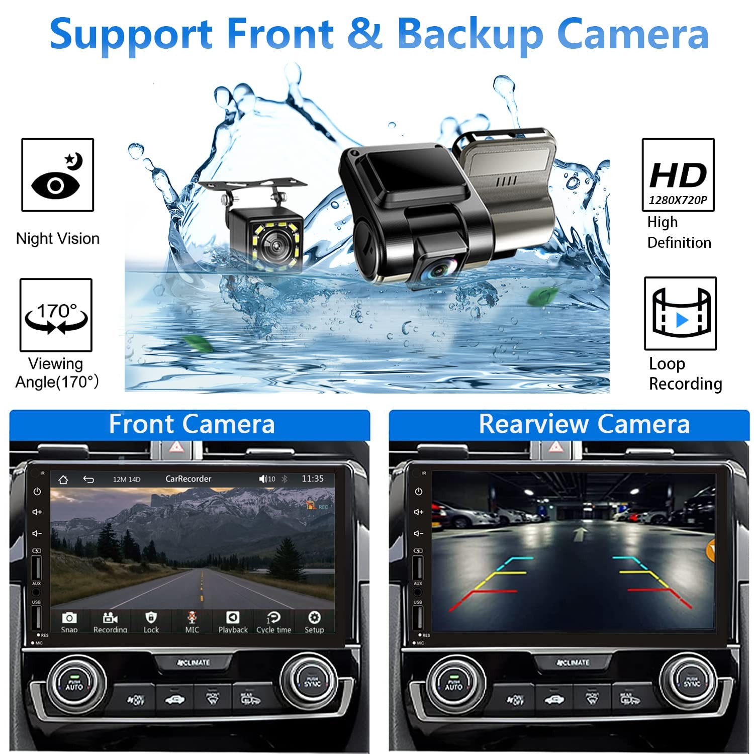 Leadfan Double Din Car Stereo with Dash Cam, Support Apple Carplay and Androi…