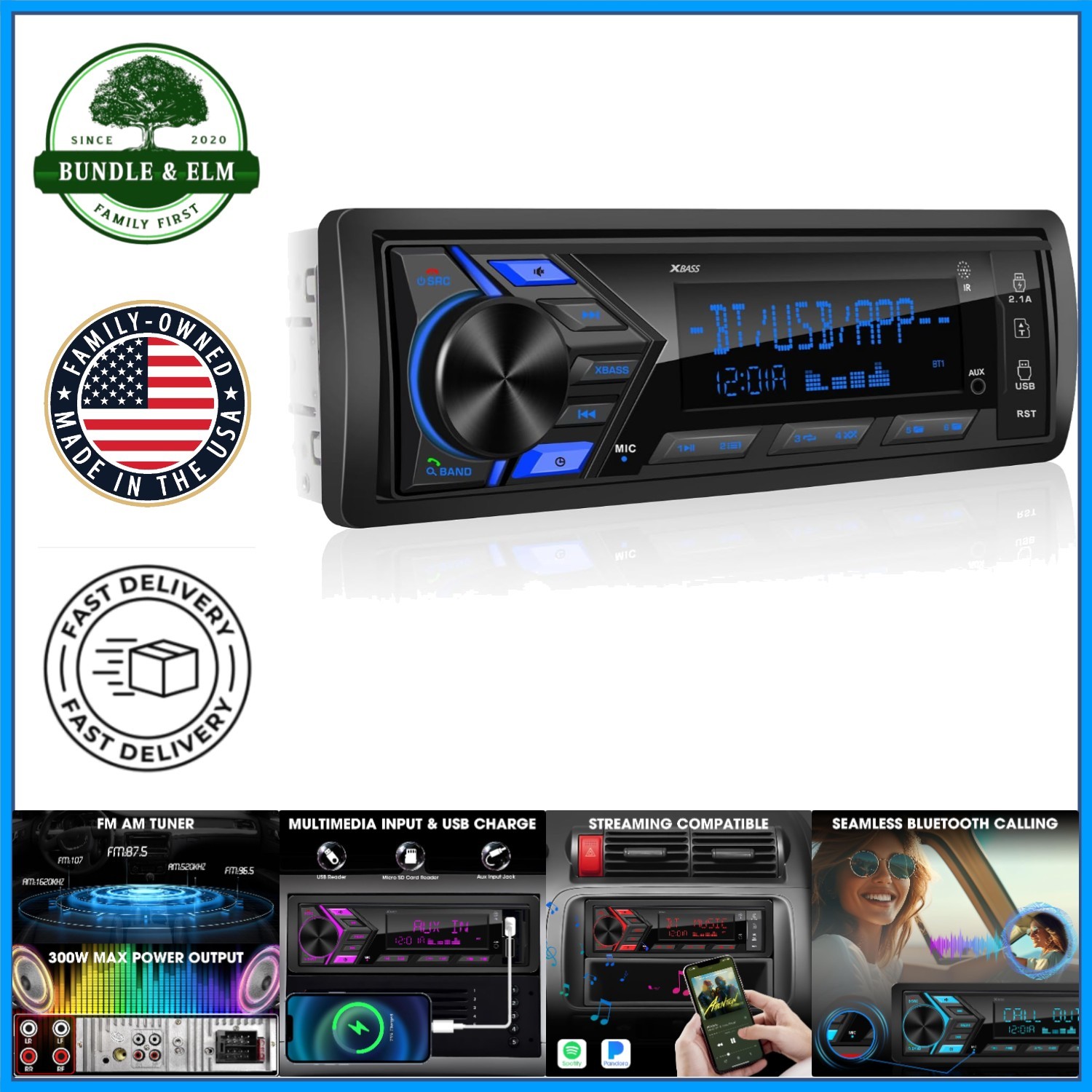 Single Din Car Stereo Bluetooth with Digital LCD Display and USB Fast Charging
