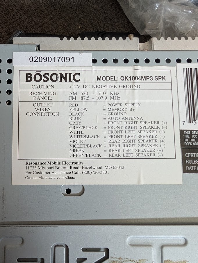 Bosonic QK1004MP3 SPK Car CD/MP3 Player Radio Receiver with Remote & Manual