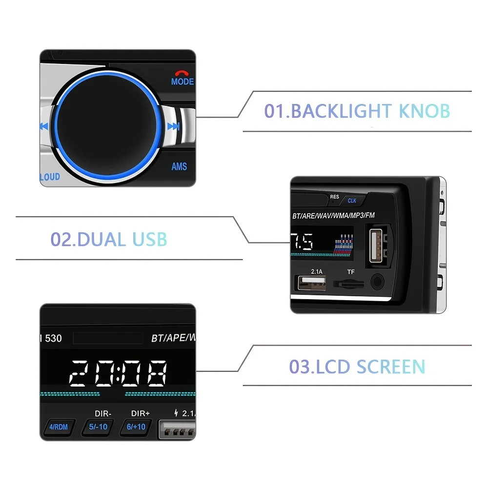 Single 1 DIN Car Stereo Radio Mp3 Player AUX IN USB TF SD Head Unit Bluetooth FM