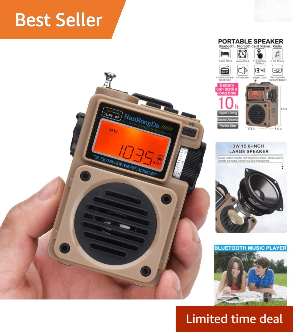 Bluetooth Radio Speaker Support MicroSD FM Shortwave NOAA Alerts Rechargeable…
