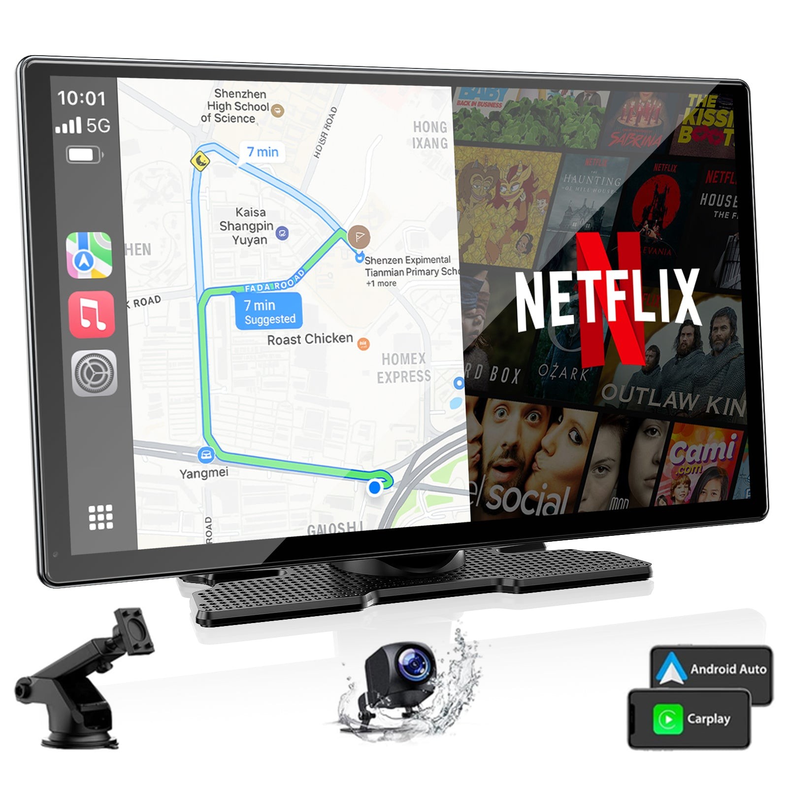 9″ Car Wireless Youtube CarPlay&Android Auto w/Netflix/TikTok GPS+Reverse Camera