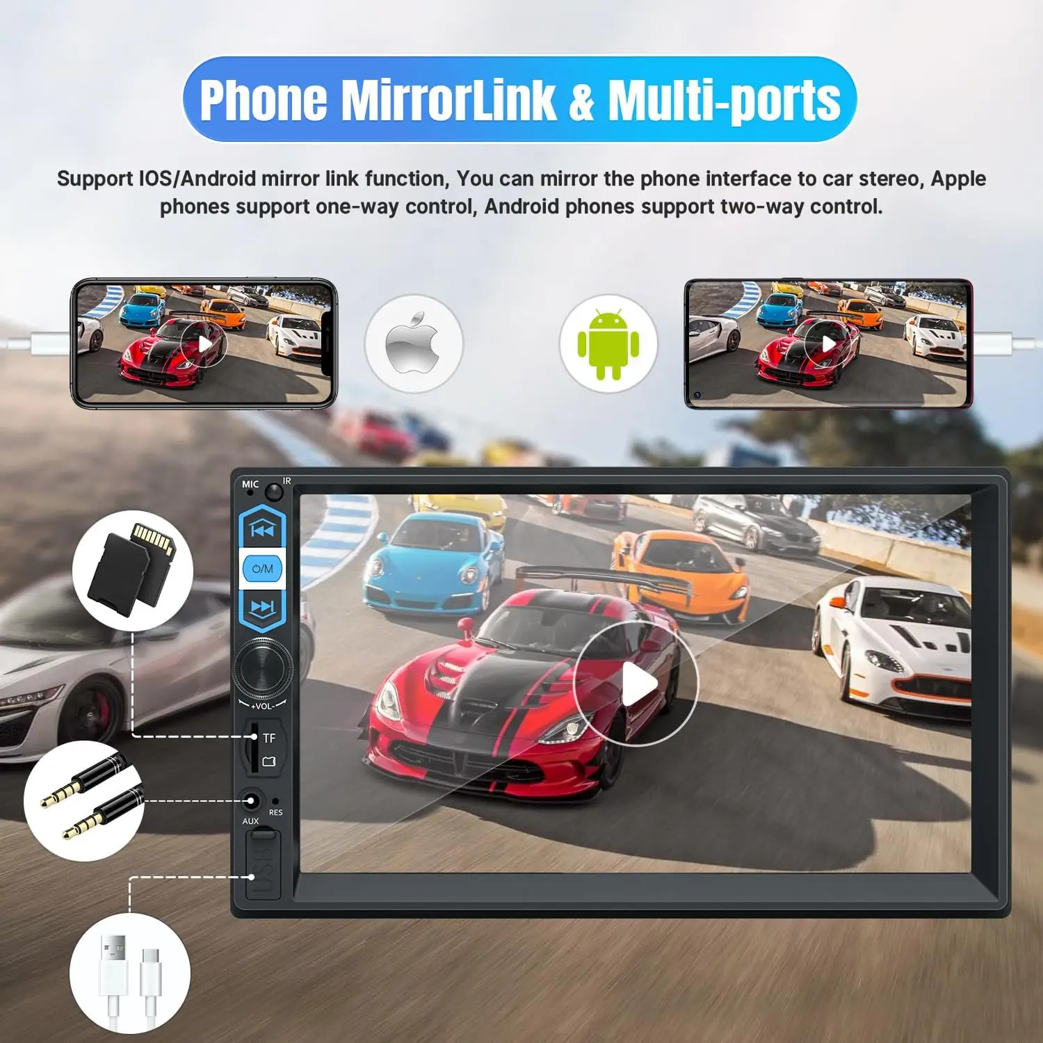 7″ Double 2 DIN Car MP5 Player Bluetooth Touch Screen Stereo Radio With Camera@