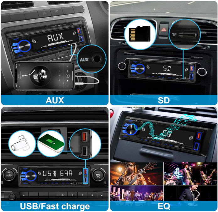 Radio de Coche Bluetooth Single DIN, Audio con Manos Libres y Control App