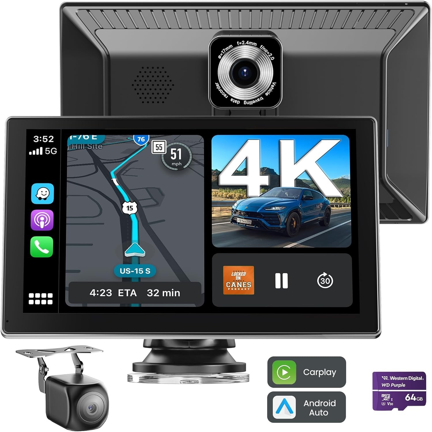 Portable Carplay Screen for Car, 9″ Car Stereo Wireless CarPlay & Android