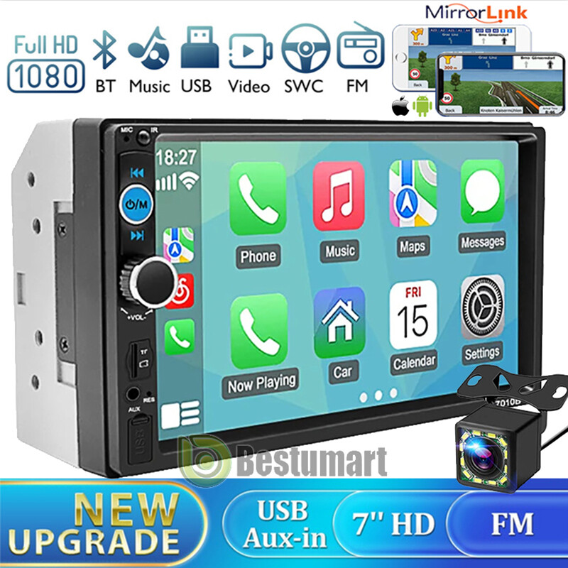 Double 2Din Android 10 7” 1080P Car Stereo Radio GPS Navi Wifi Quad-Core Player