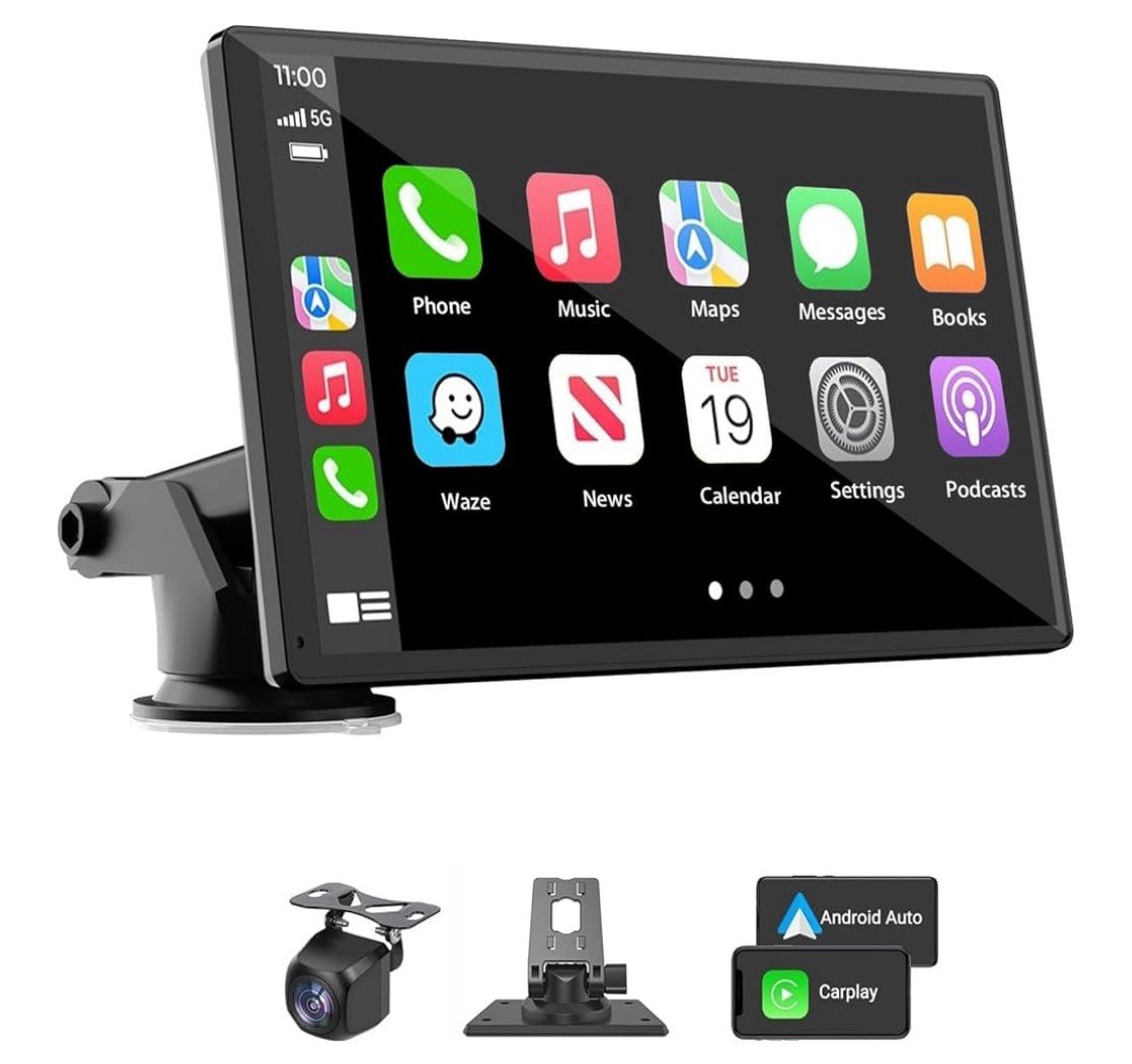 Portable Wireless Car Stereo, 7″ HD Touchscreen CarPlay Android Camera Mirroring