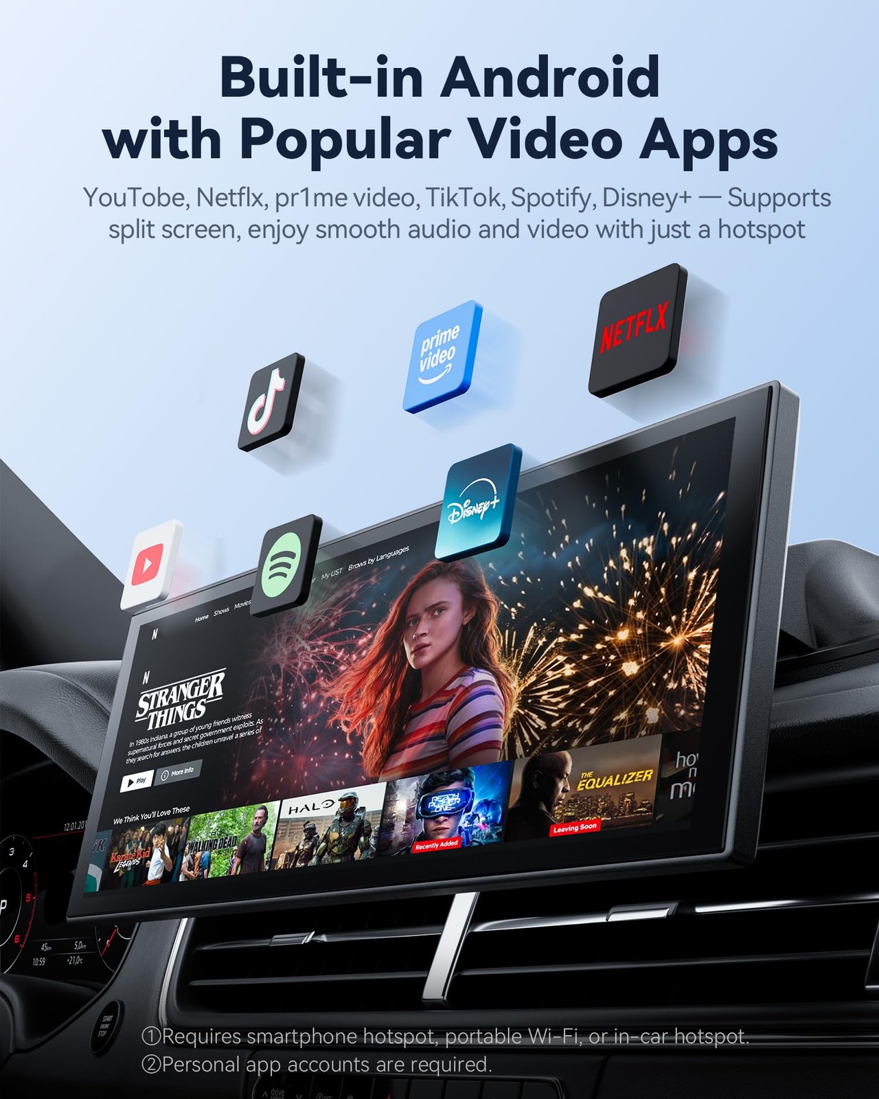 10.26“ Carplay Screen for Car with Net-Flix YouTube, Portable 60FPS Wireless …