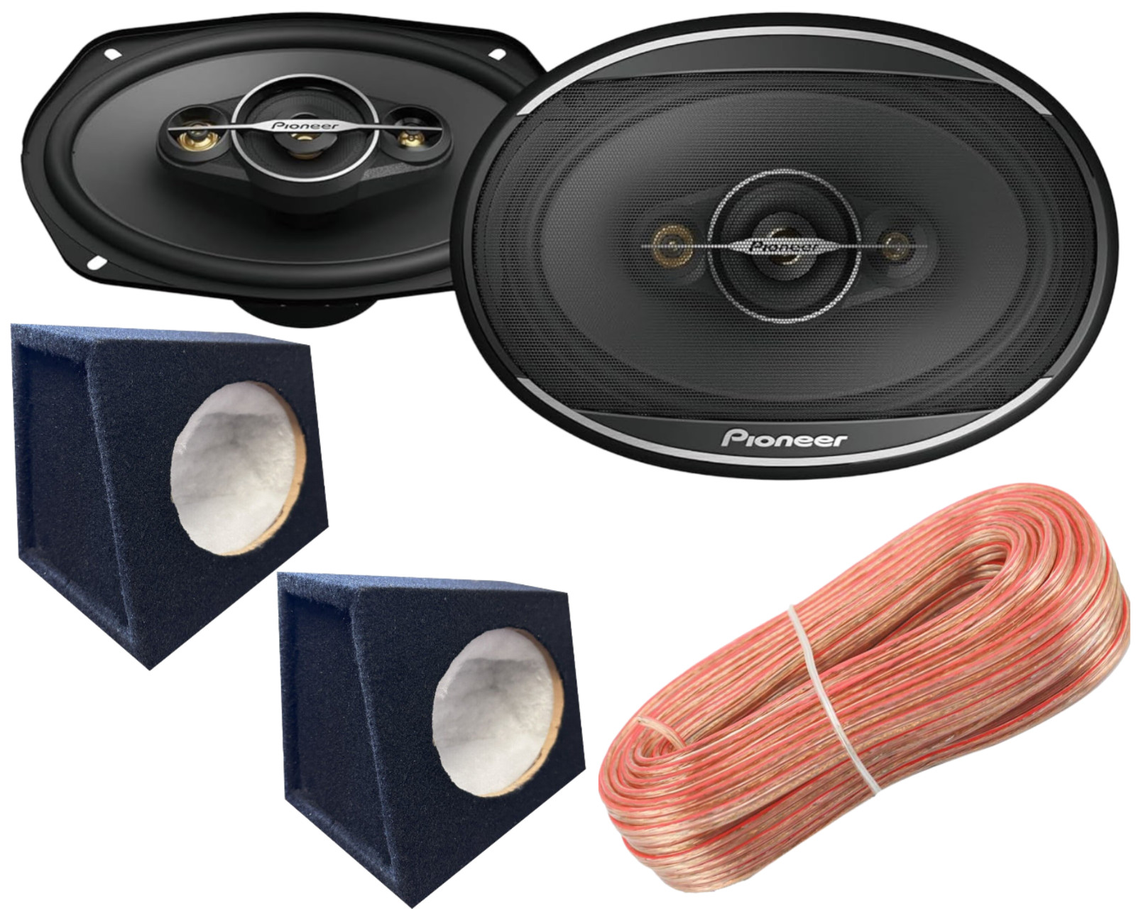 Pioneer TS-A6961F 900W Pair 4Way Coaxial 6×9 Car Speakers + 6×9 Box + 100FT Wire