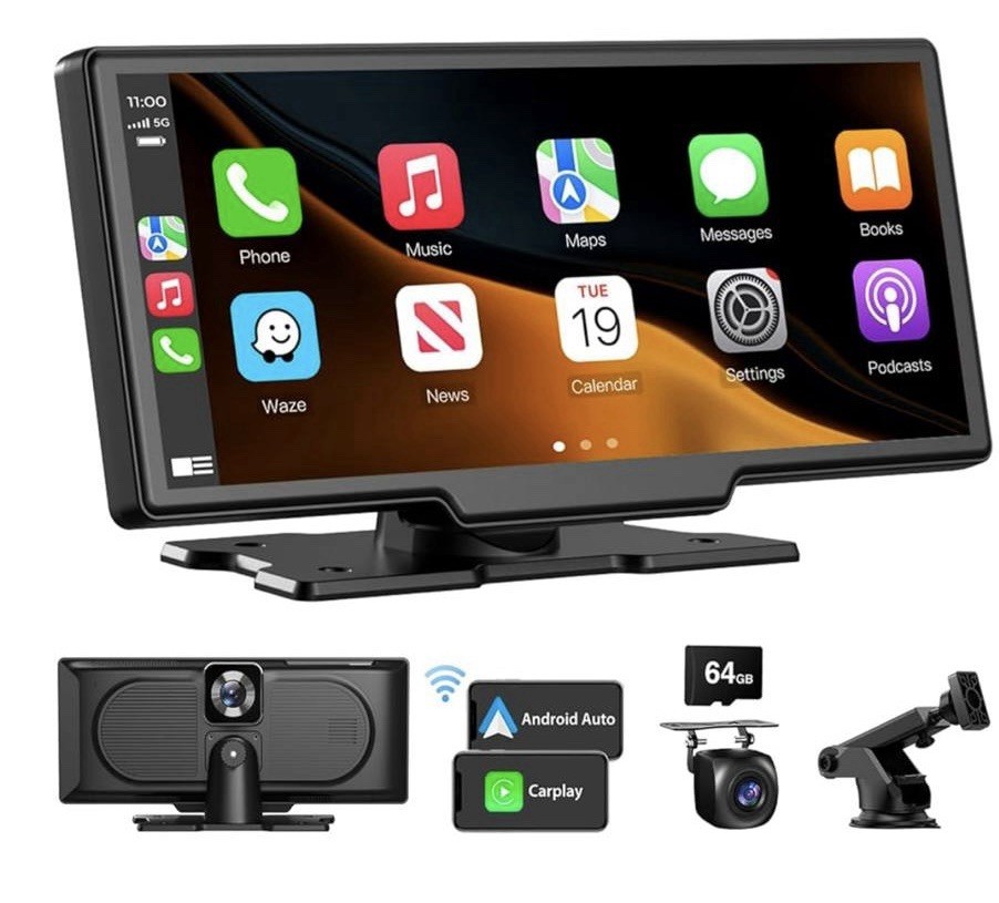 Laviay Wireless Carplay Touchscreen with 4K Dash Cam, Portable Apple Carplay