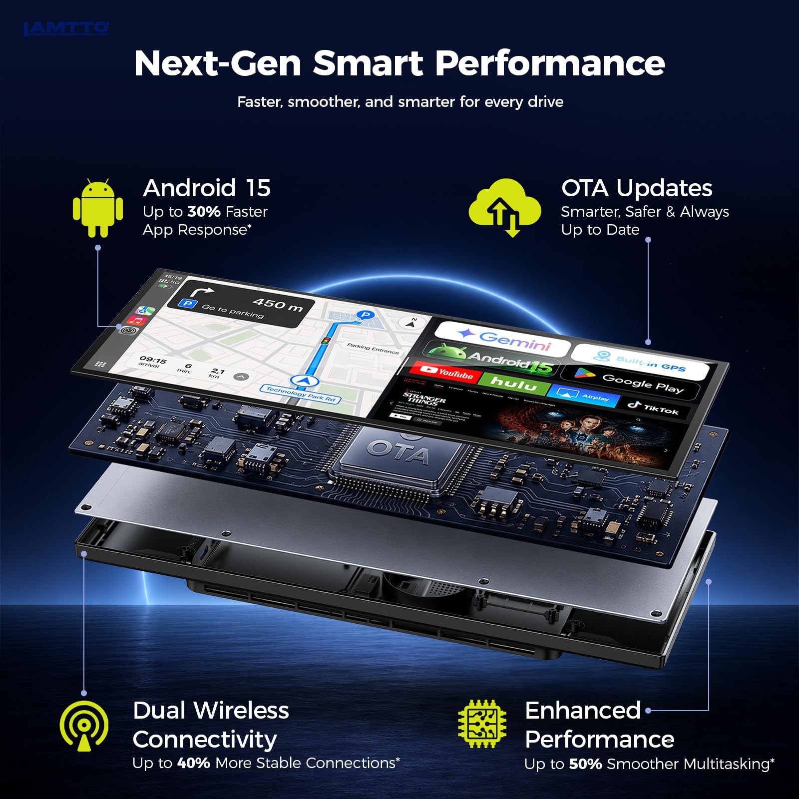 11″ Wireless CarPlay Android Auto GPS Car Stereo Screen 1080P DVR