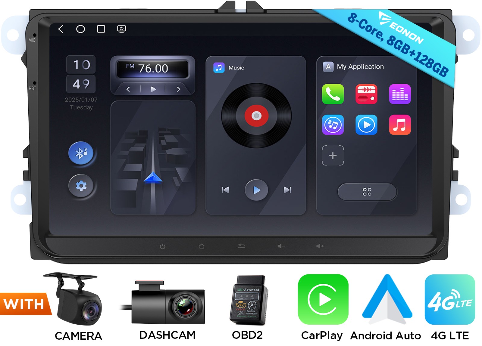 9″ QLED 8+128 Android Auto for VW Golf MK6 2009-2013 CarPlay WiFi 6 Touchscreen