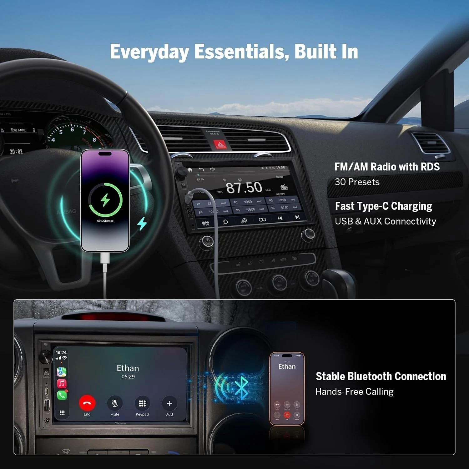 7-Inch X3 Double Din with Bluetooth, AHD Camera & MirrorLink for Smart Driving