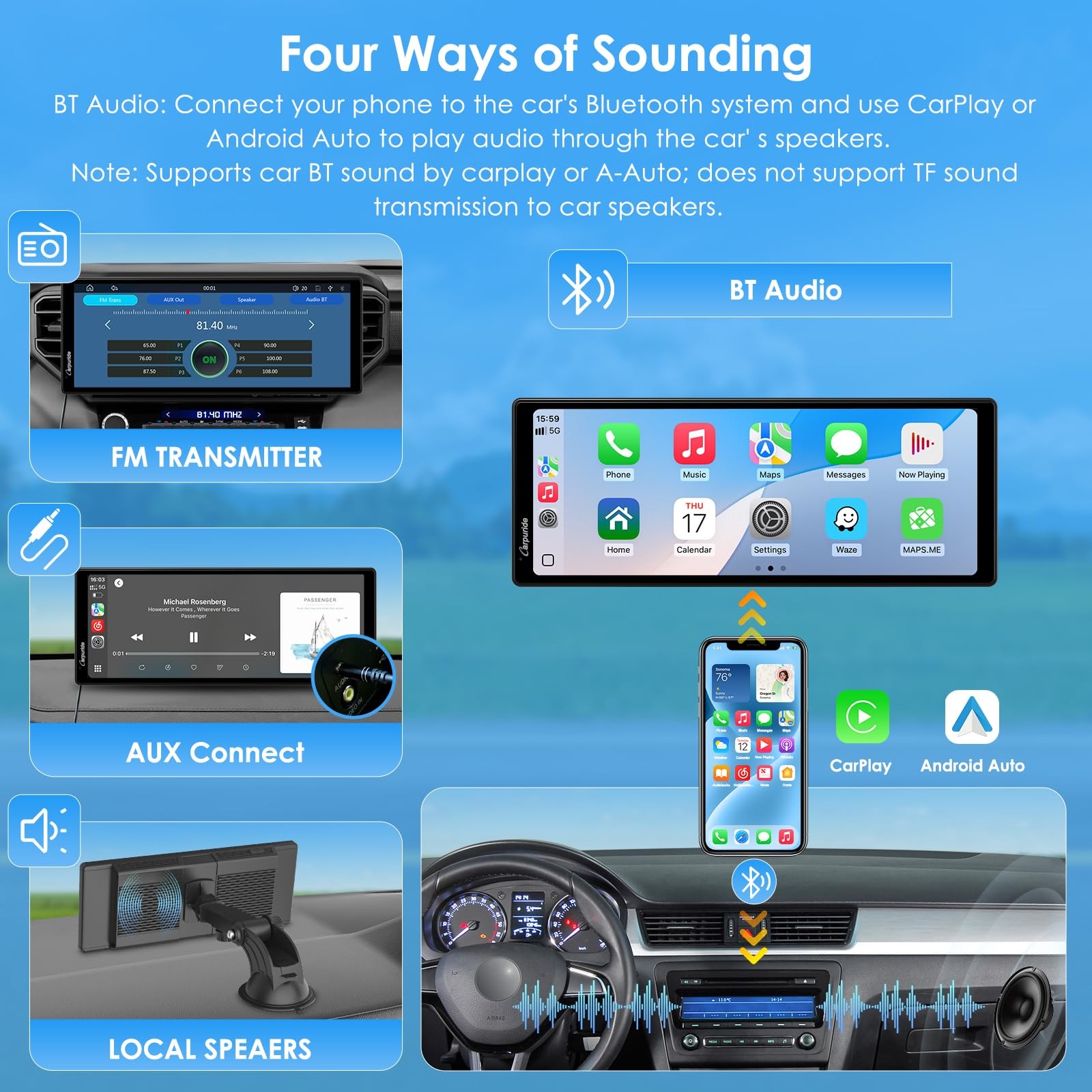 CARPURIDE 10.26 Inch Wireless/Wired Apple CarPlay, Android Auto and Mirror Li…