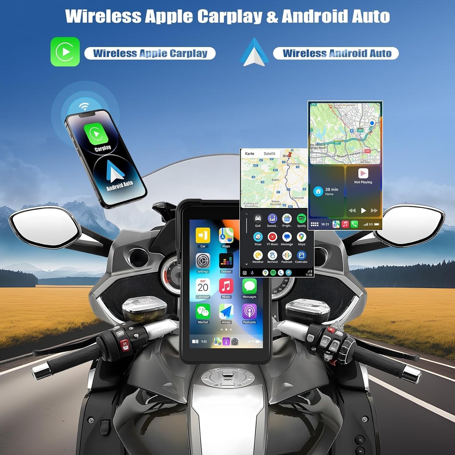 5 inch IPS Touch Screen Motorcycle GPS Wireless Portable CarPlay& P2-5