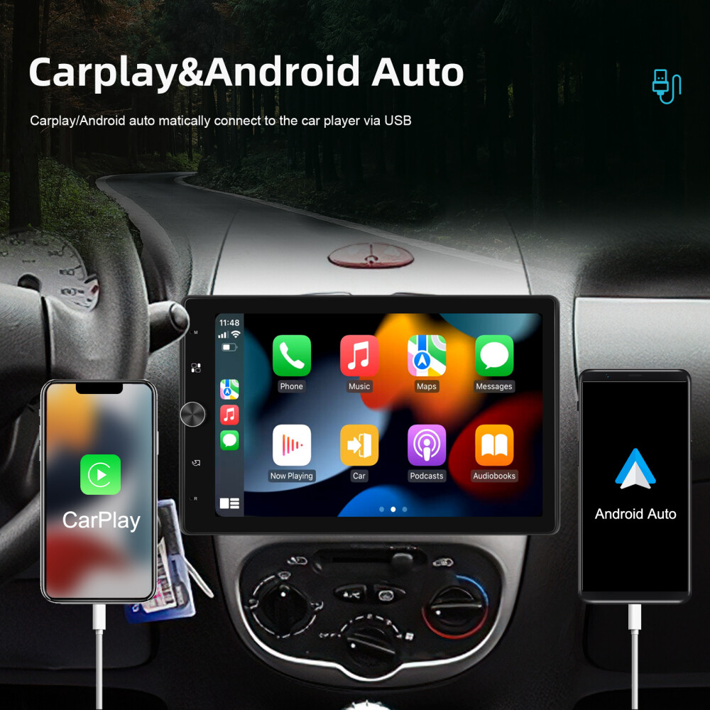10.4″ Single 1 Din Touch Screen Stereo Bluetooth Radio Car Apple/Android Carplay