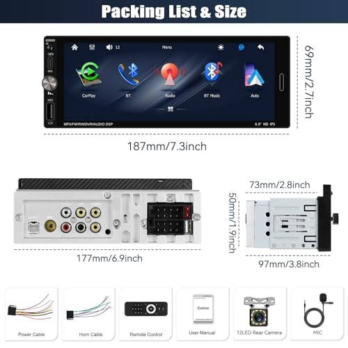 Single Din Touchscreen Car Stereo with Wireless 6.9 Inch with A Button