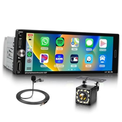 Single DIN Carplay Radio Wireless Android Auto, 6.9-Inch IPS Touchscreen Car