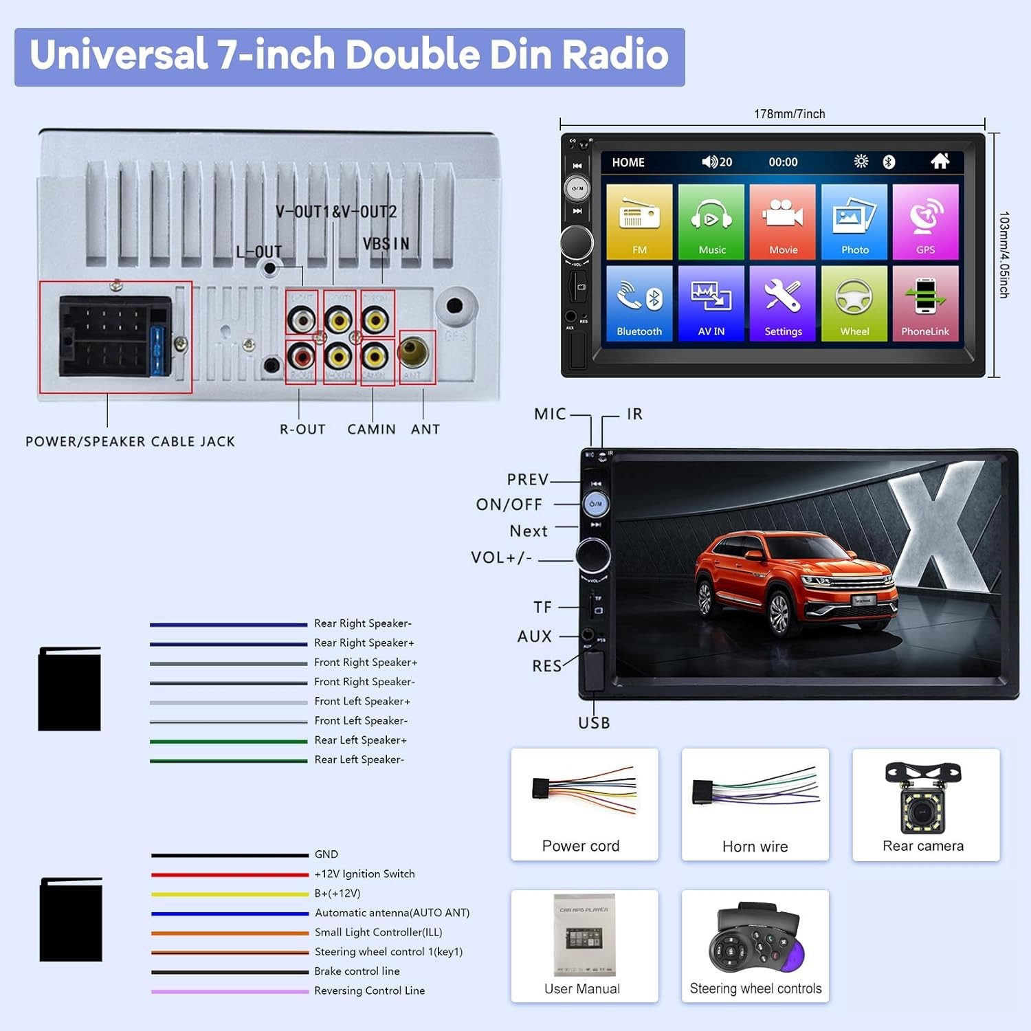 Double Din Car Stereo with Reverse Camera 7 inch Touch Screen 2 Din Car Radio…