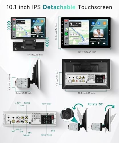 10.1 inch Single Din Car Stereo with AM/FM/RDS Wireless Carplay Android Auto,