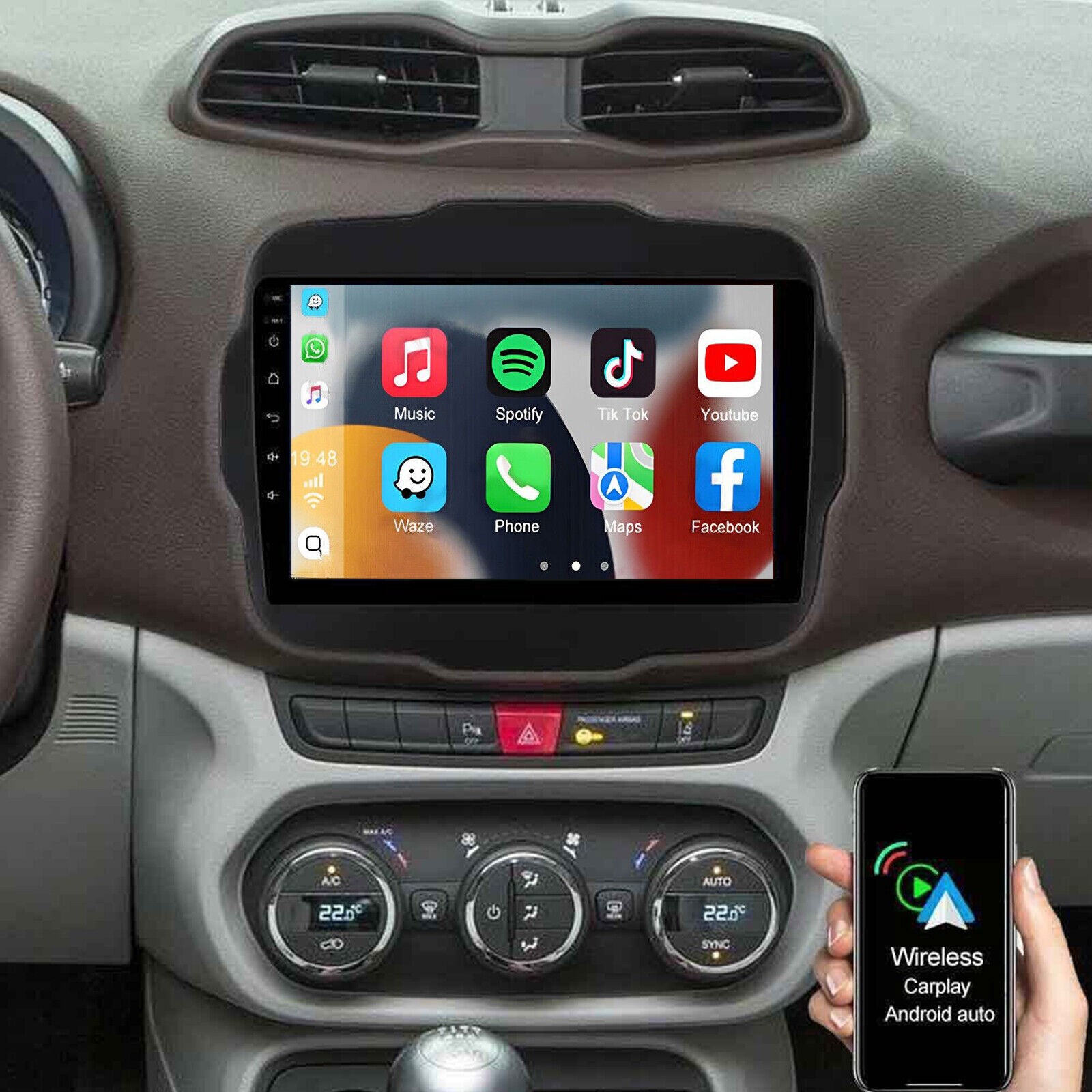 4+64G Android Auto Stereo Radio GPS Carplay NAVI RDS For Jeep Renegade 2015-2020