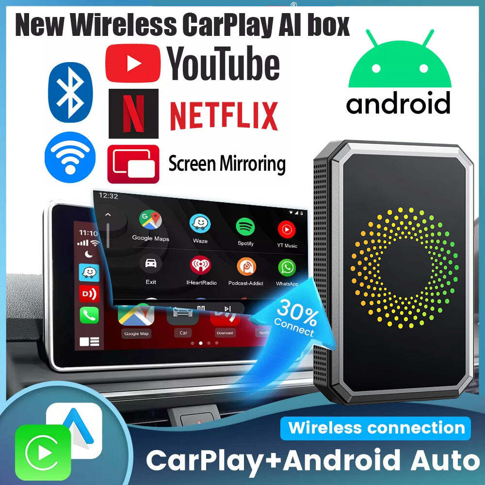 Wireless Carplay WIFI AI box Android 12 Auto Adapter Converter w/Netflix YouTube
