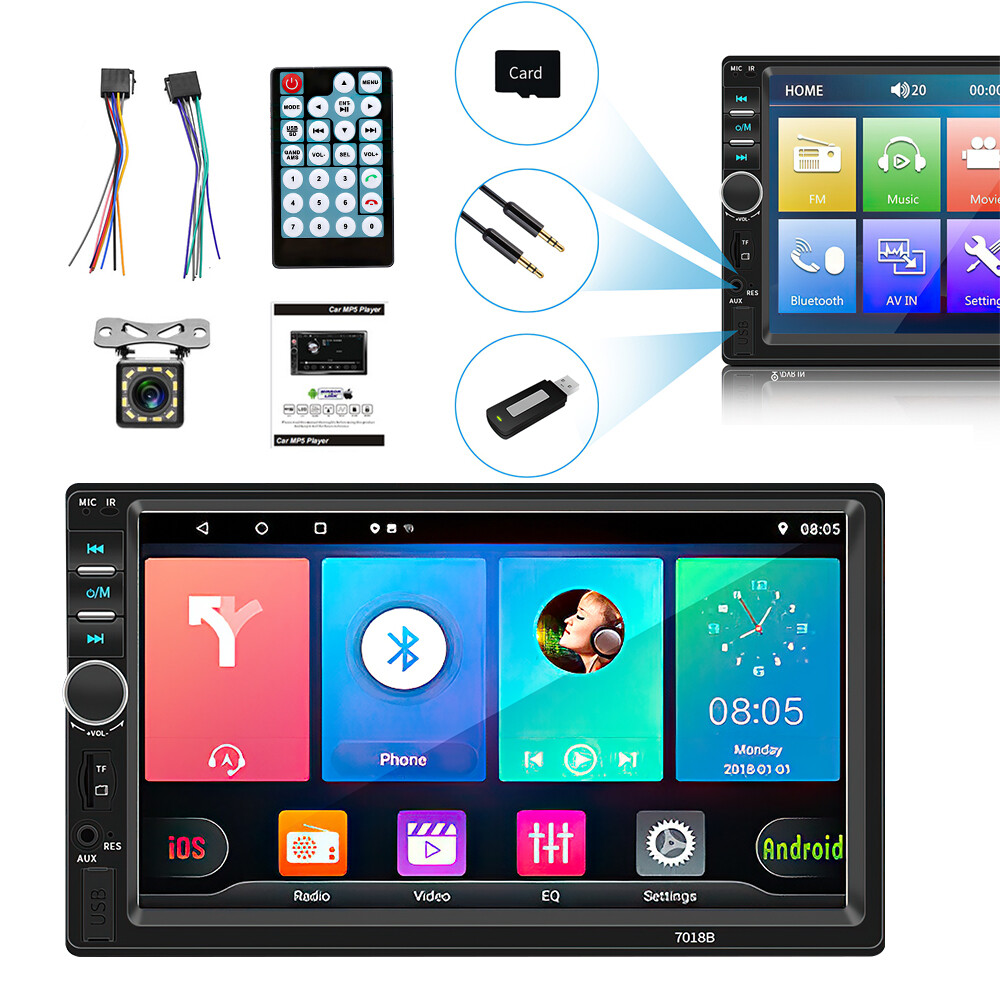 Pantalla Radio Para Carro Auto Con 12 LED Camara MP5 Tactil Doble Din Bluetooth