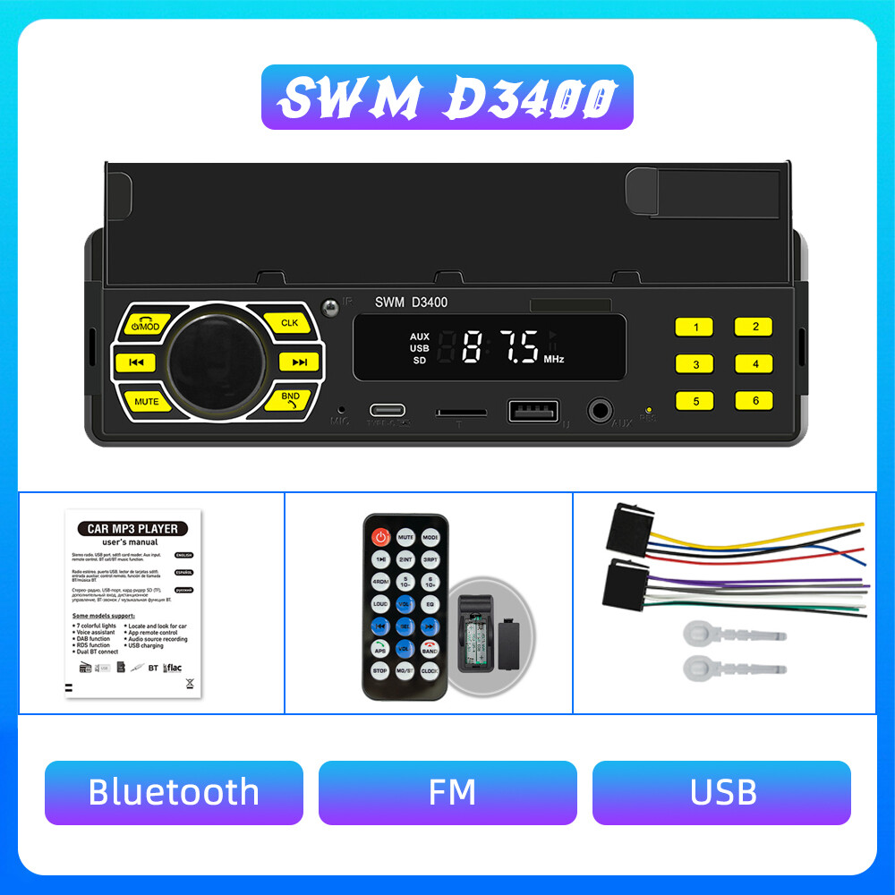 Single 1DIN Car Stereo Radio Voice Control Bluetooth TYPE-C USB FM TF MP3 Player