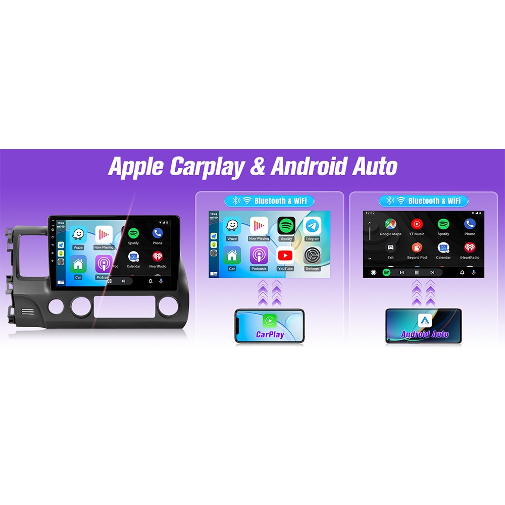 Android Auto Honda Civic 2006-2011 Wireless CarPlay 10.1 Inch IPS Touchscreen