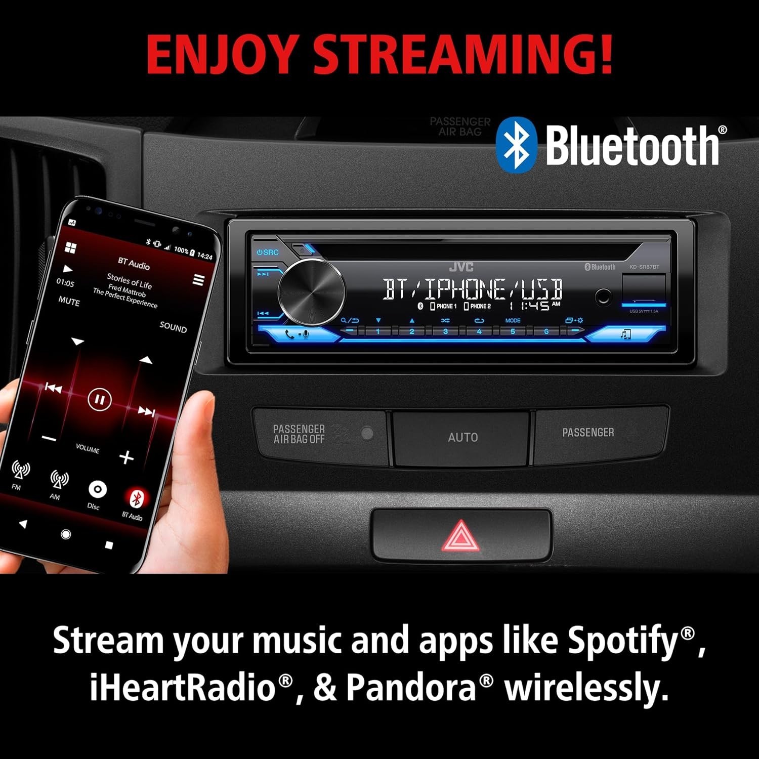 Bluetooth CD Car Stereo with USB Port – AM/FM Radio, MP3 Player, High Contras…