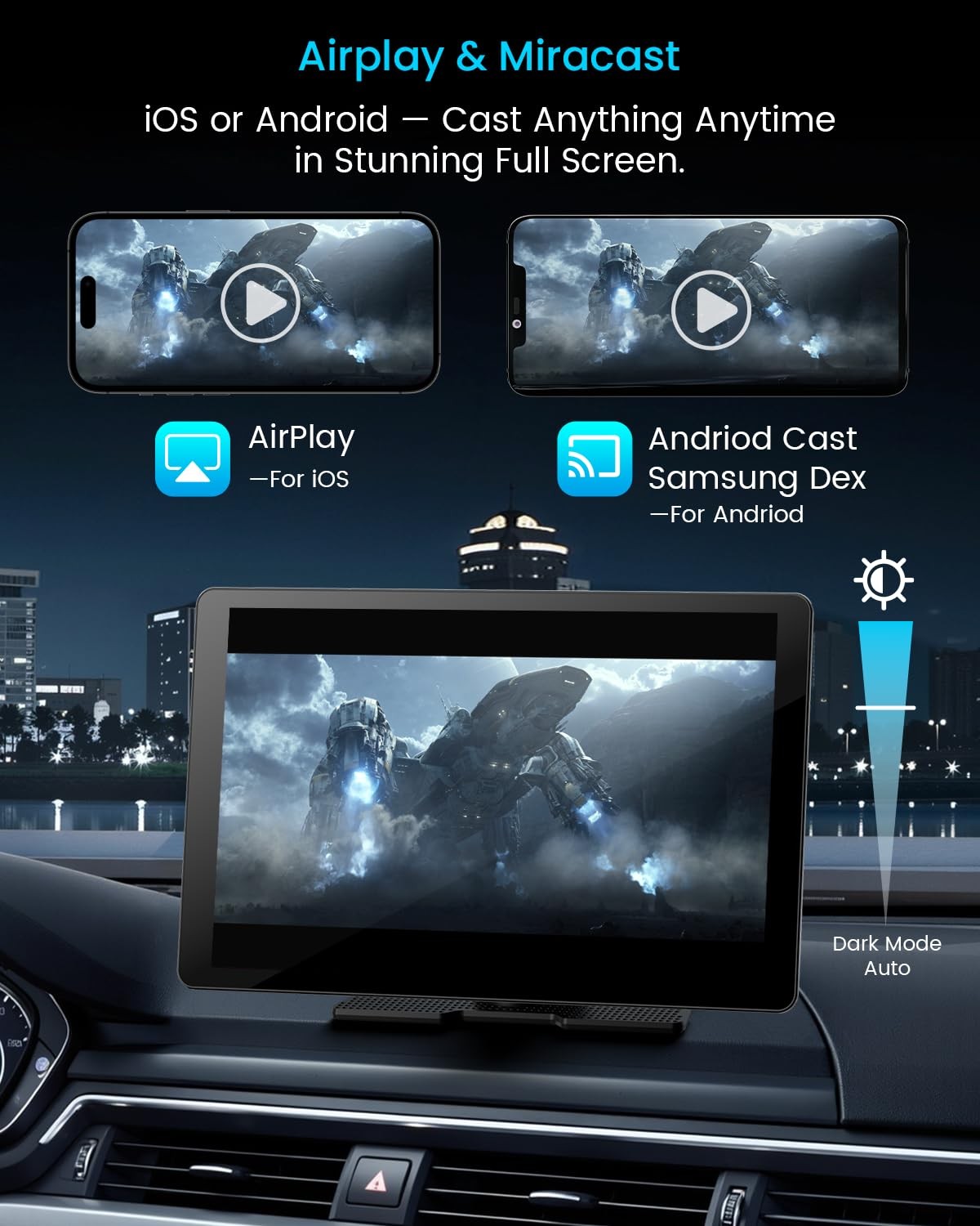 11″ Extra Large Wireless Apple CarPlay Screen for Car – Ultra-Slim 0.16 Inch …