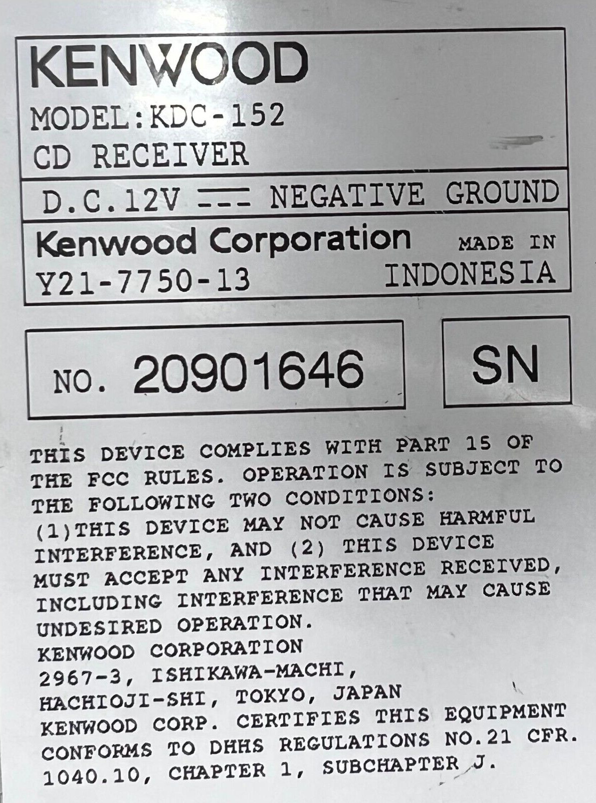 Kenwood CD player In Dash Receiver KDC-152 CD Player MP3 single din Bass Boost