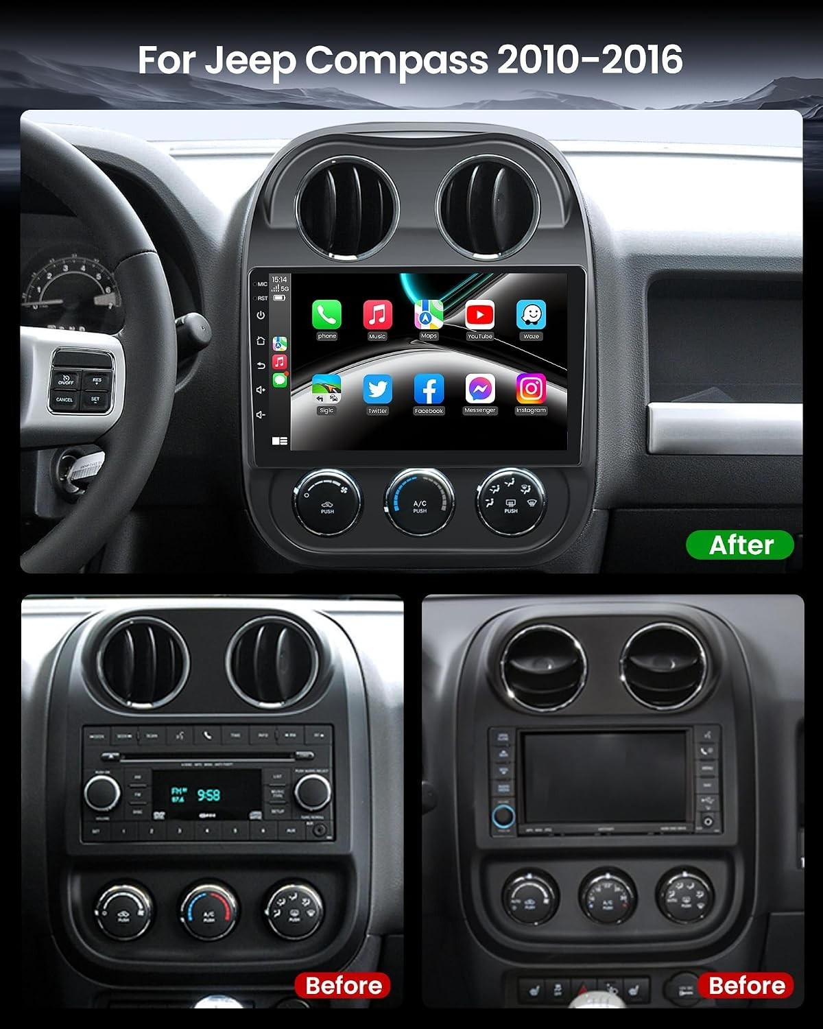 Jeep Compass Patriot 2010-2016 Android 12 Car Stereo 2+32G Carplay GPS 10.1″