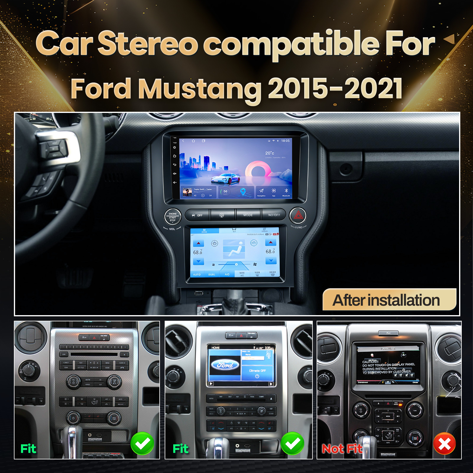 4+64G Car Stereo touch Radio GPS WIFI For Ford Mustang 2015-2021 CarPlay Android