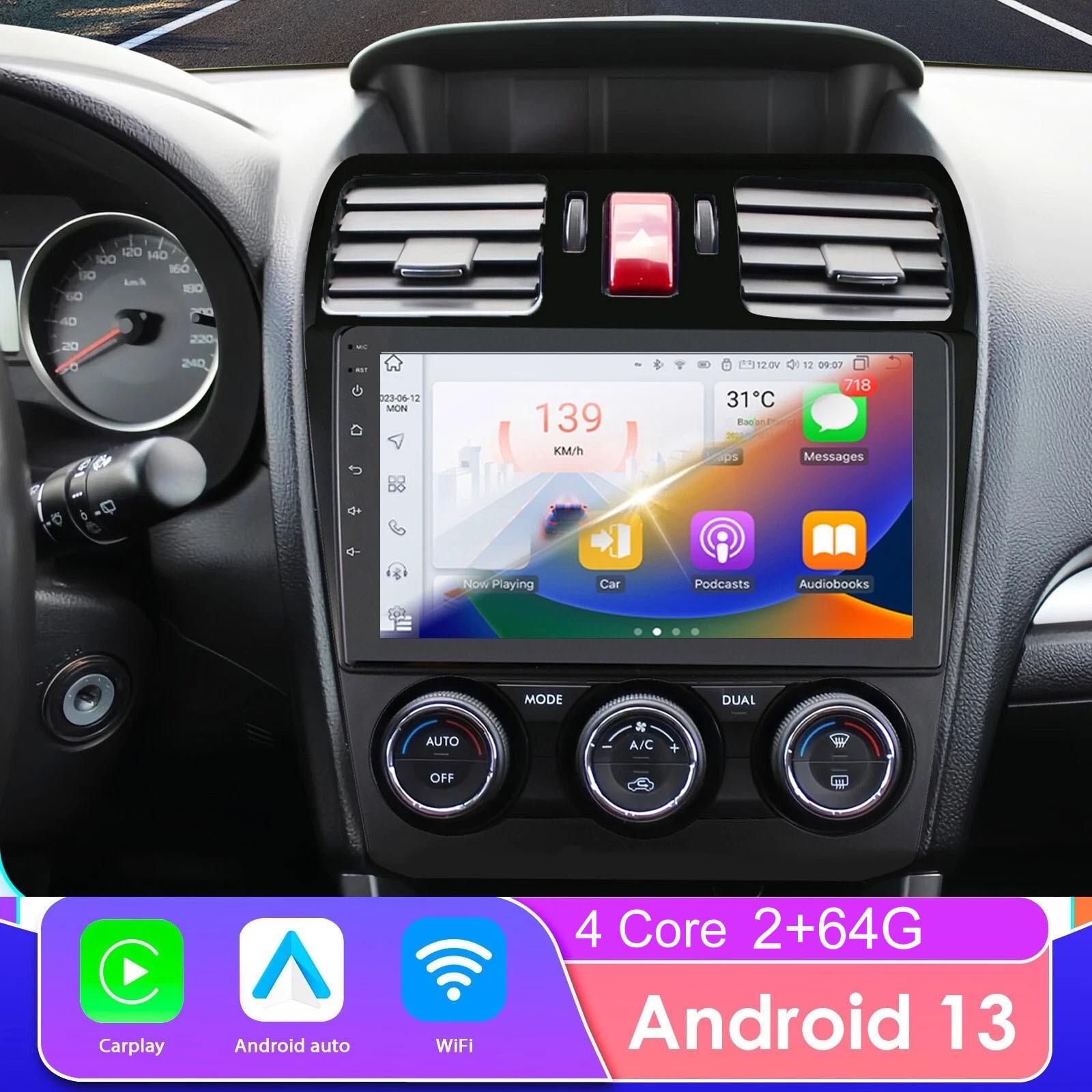 CarPlay Android Auto Stereo Radio 64G SWC For Subaru Forester Impreza 2012-2014
