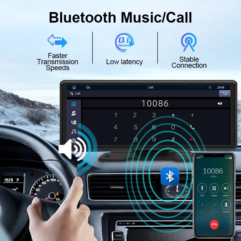 10.26″ Car Mirror Radio — Wireless CarPlay/Android Auto, BT, AUX, USB
