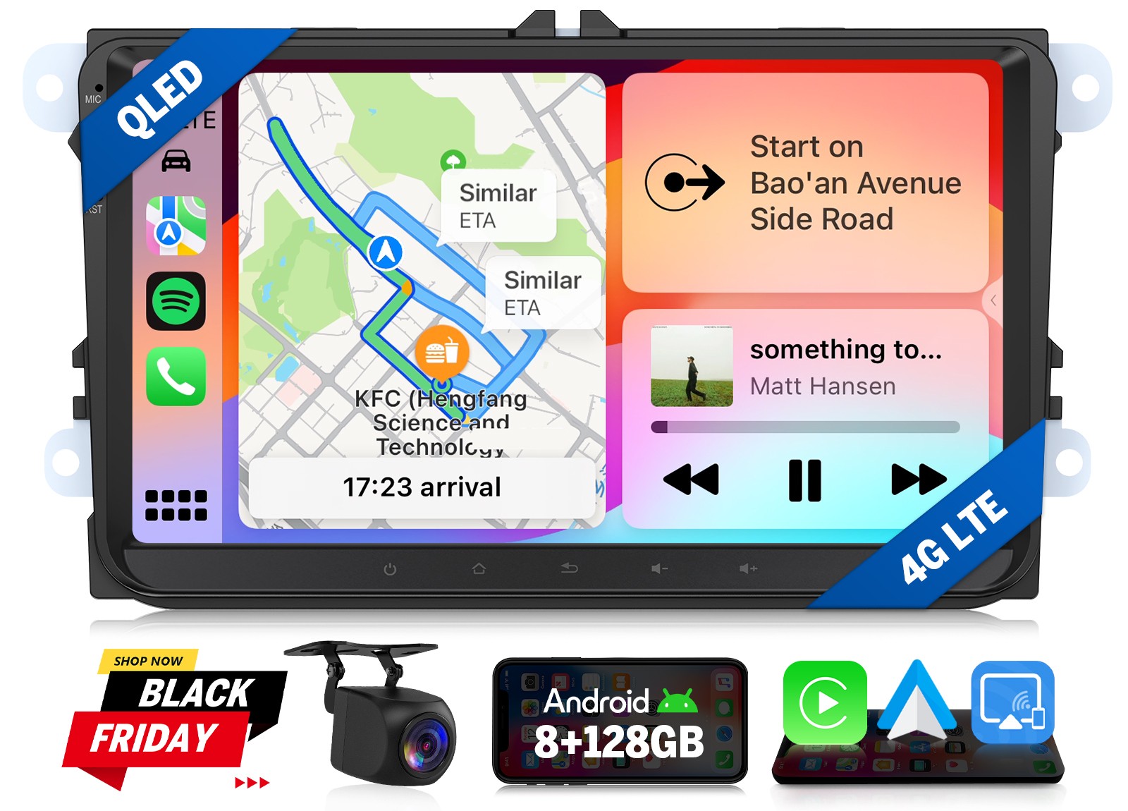 9″ QLED 8+128 Android 13 for VW Jetta MK5 2005-2015 CarPlay DSP Audio Radio GPS