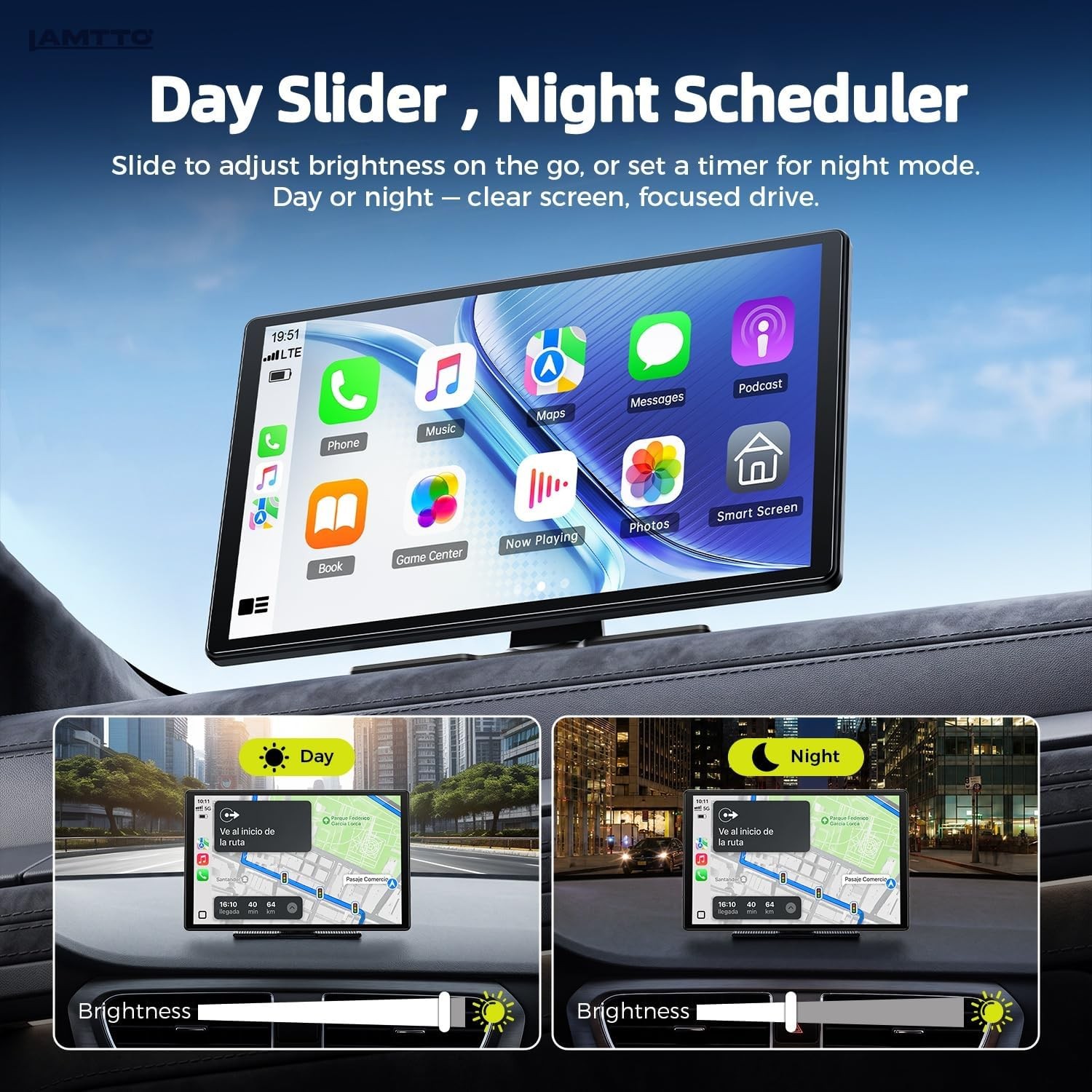 Lamtto 11″ Touch Screen Car Portable Wireless Apple CarPlay Android Auto Radio