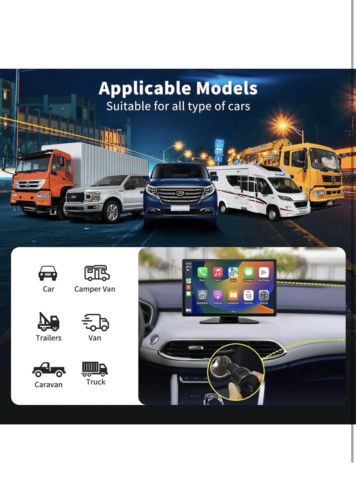 LAMTTO 9 Inch Wireless Car Stereo with Apple Carplay & Android Auto,Portable …