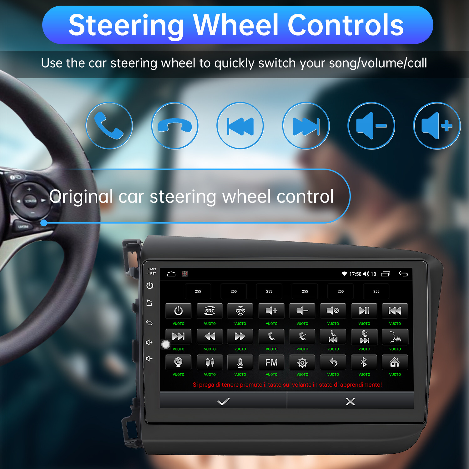 For Honda Civic 2012 Apple CarPlay Auto Android 12 Car Radio Stereo Wifi