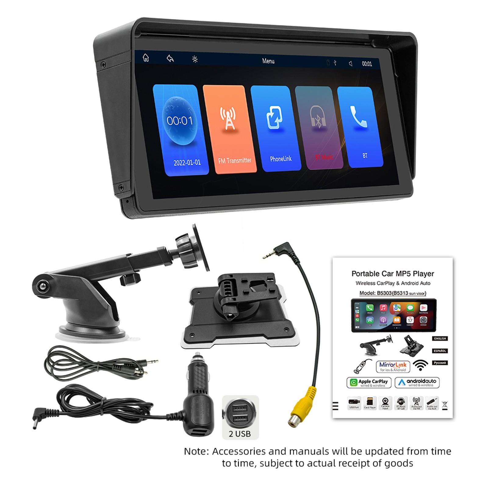 10.26″ Car MP5 Player Bluetooth Car FM Transmitter Wireless Carplay 4 LED Camera