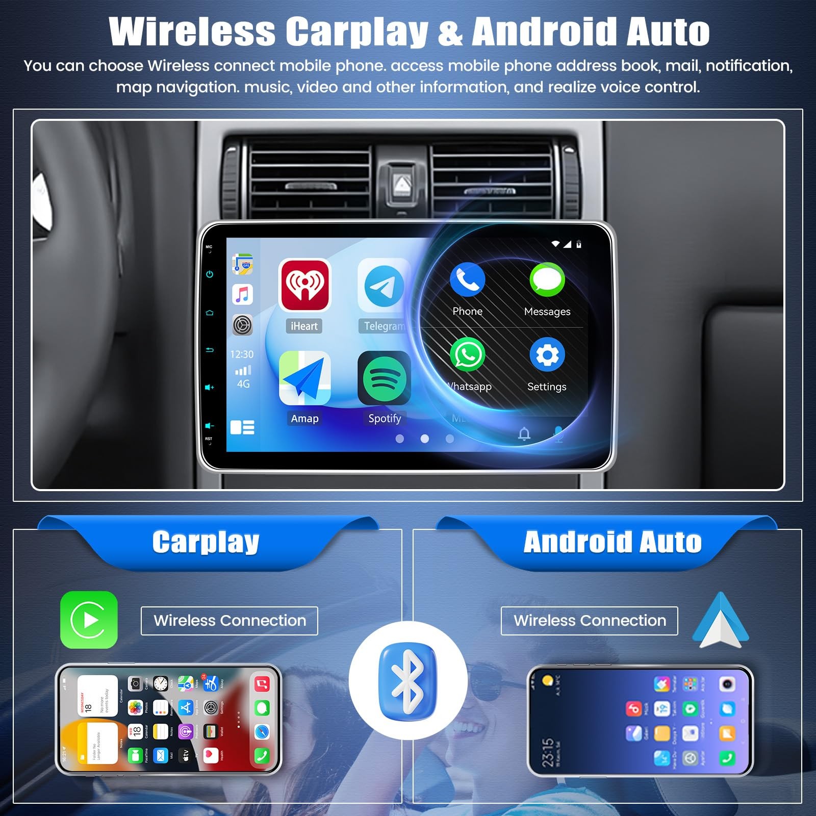 Single Din Car Stereo with Wireless Carplay Android Auto,10.1 Inch Detachable…